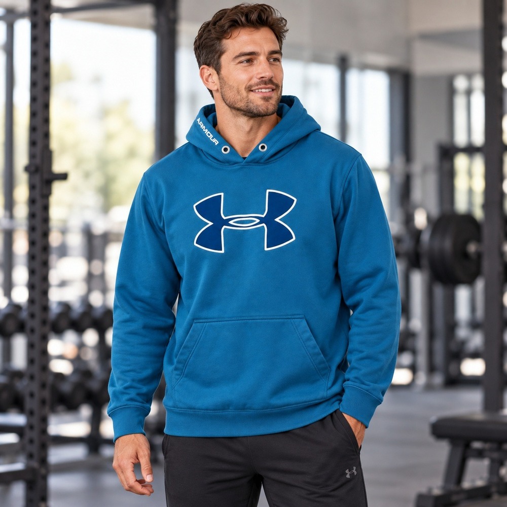 Under Armour Mens Storm Fleece Hoodie Big Logo Teal Blue Sweatshirt L